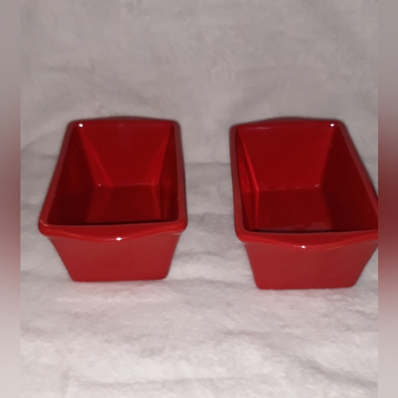Set of 2 Merry Christmas Mini Loaf Pan Red Stoneware Nantucket - Picture 2 of 7